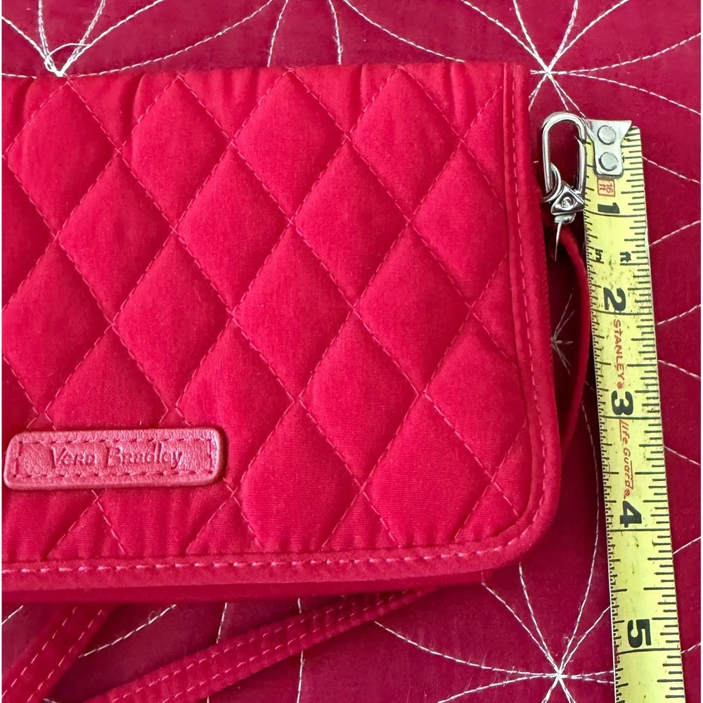 Vera Bradley Red Quilted Microfiber RFID All In One Crossbody Wallet Bag Rose